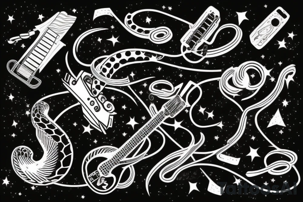 Serpent around an electric guitar in space. tattoo idea