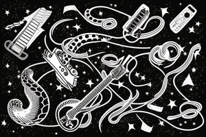 Serpent around an electric guitar in space. tattoo idea