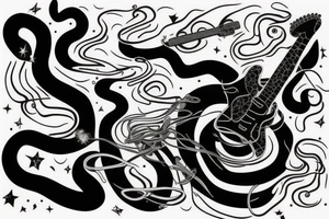 Black Snake with an electric guitar drifting in space. tattoo idea