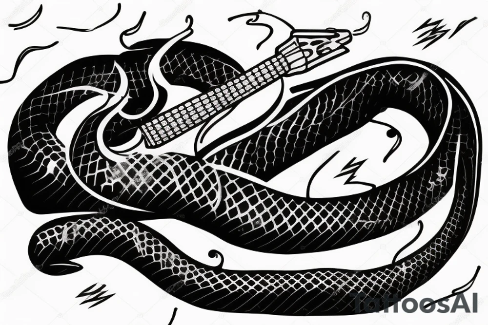 Black Snake with an electric guitar drifting in space. tattoo idea