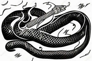Black Snake with an electric guitar drifting in space. tattoo idea