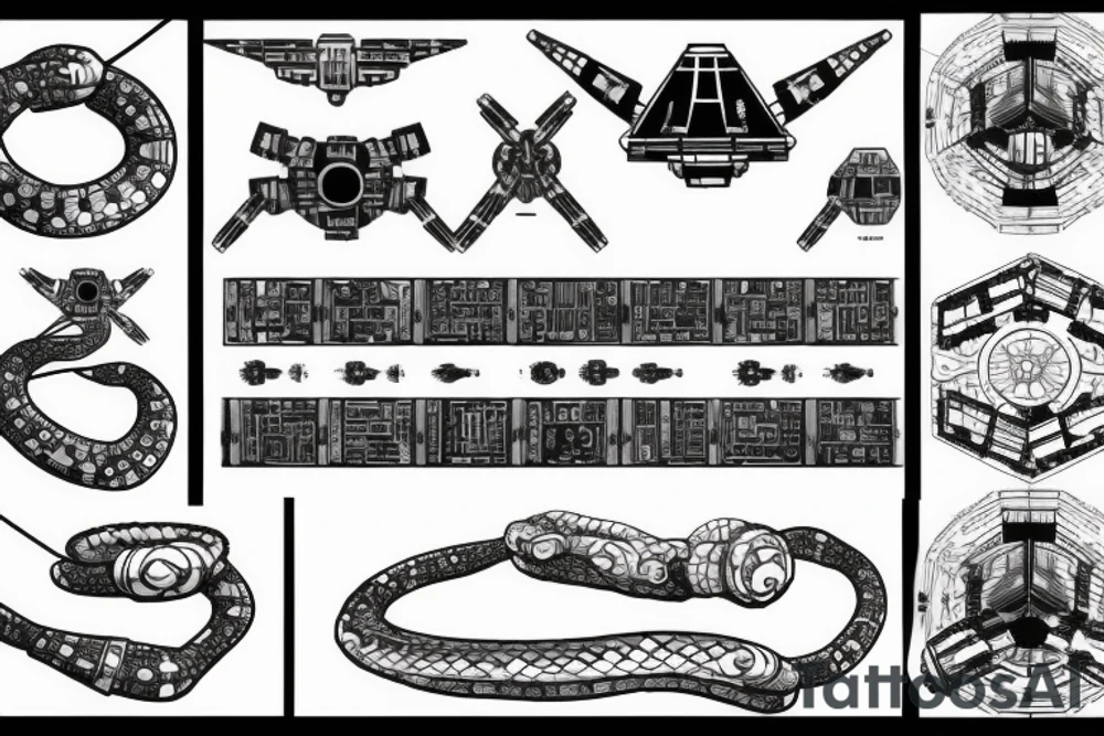 Star destroyer with tie fighters and dna chain with snake tattoo idea