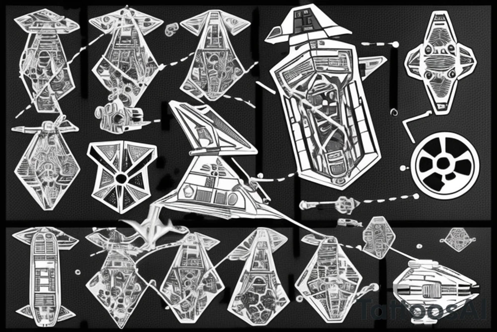 Star destroyer with tie fighters and dna chain with snake tattoo idea