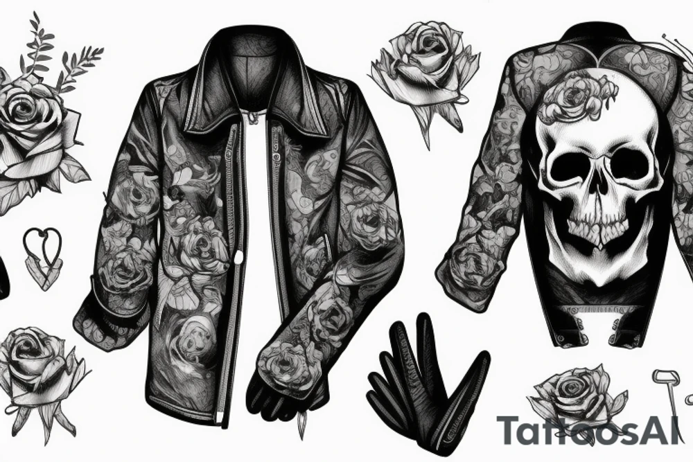 Jacket and gloves hanging a skull with rose tattoo idea
