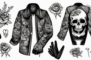 Jacket and gloves hanging a skull with rose tattoo idea