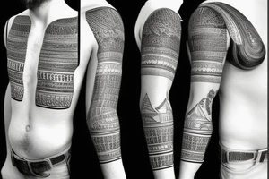 egyptian sleeve with pharaon and landscape tattoo idea