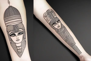 egyptian sleeve with pharaon and landscape tattoo idea