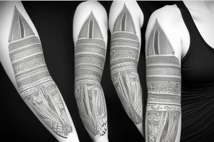 egyptian sleeve with pharaon and landscape tattoo idea