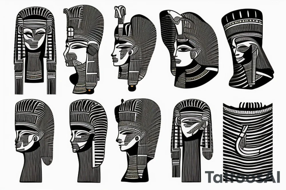 egyptian sleeve with pharaon and landscape tattoo idea