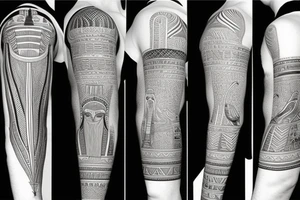 egyptian sleeve with pharaon and landscape tattoo idea