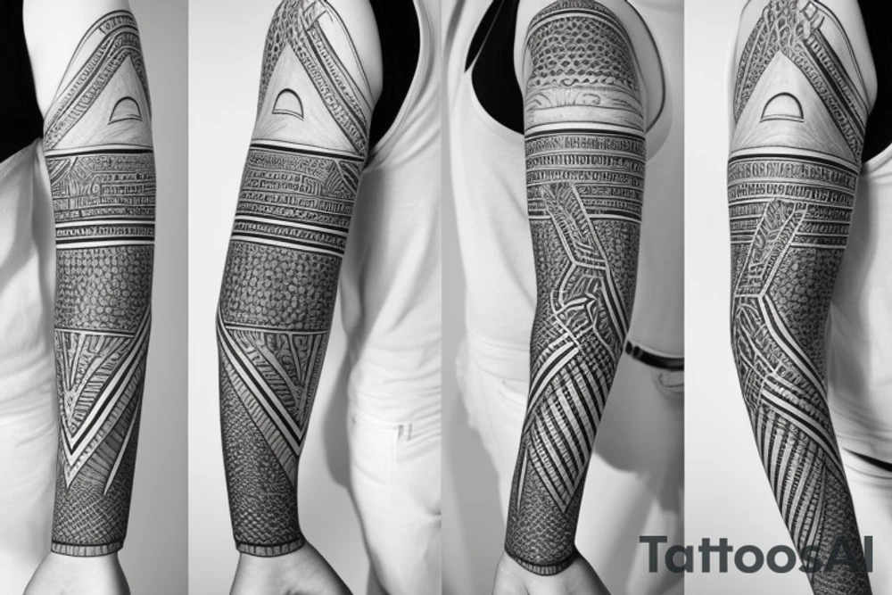 egyptian sleeve with pharaon and landscape tattoo idea