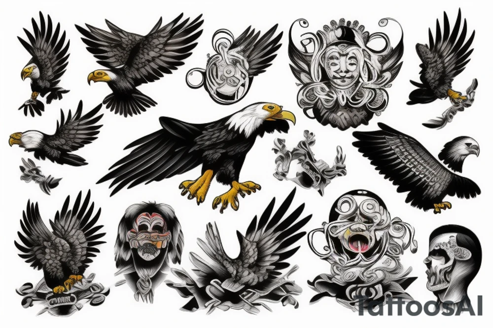 Eagle clown tattoo idea