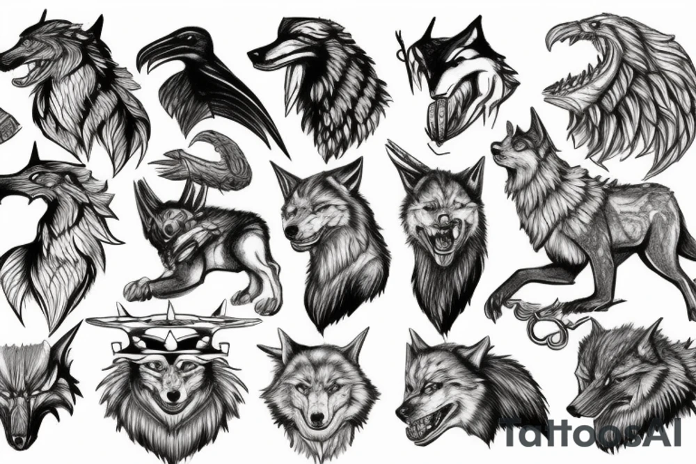 Viking, fenrir wolf, ragnarok, Raven, Thor tattoo idea
