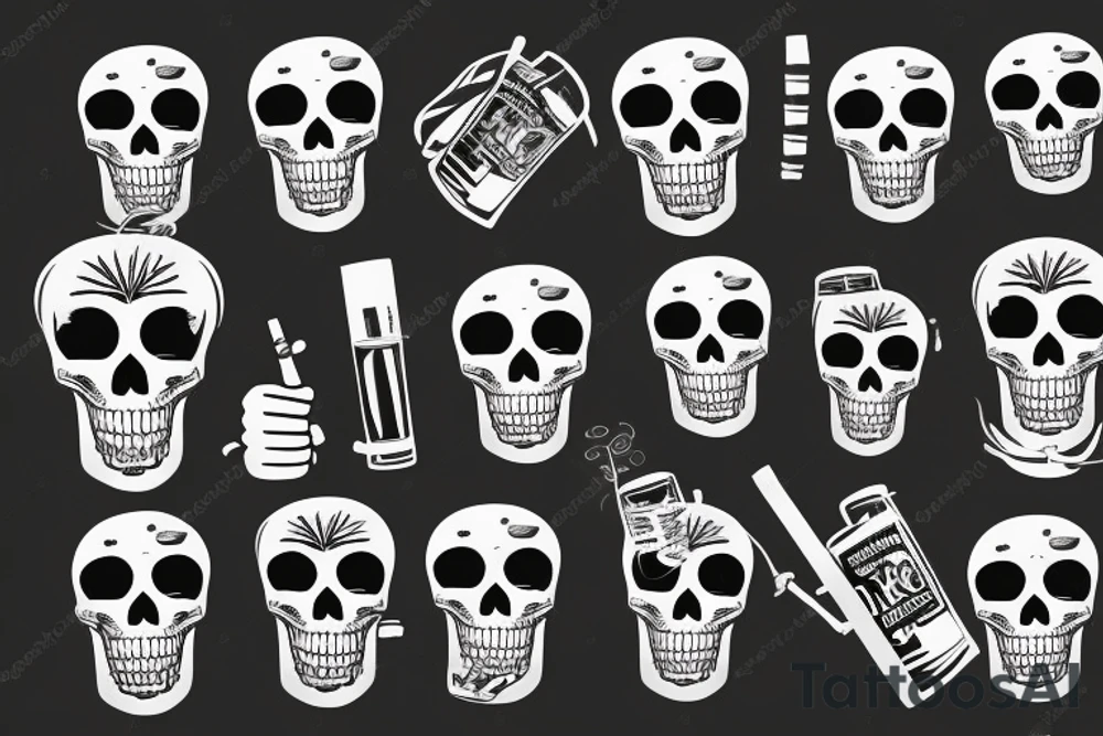 Skeleton drinking beer with cigarette tattoo idea