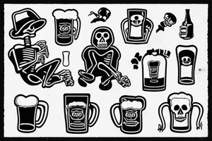 Skeleton drinking beer with cigarette tattoo idea