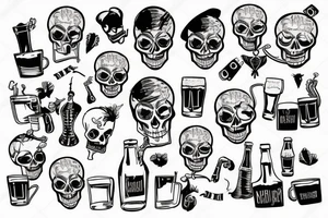 Skeleton drinking beer with cigarette tattoo idea