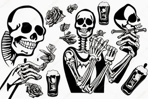 Skeleton drinking beer with cigarette tattoo idea
