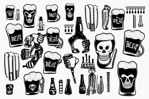 Skeleton drinking beer with cigarette tattoo idea