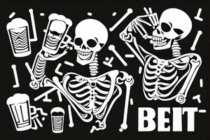 Skeleton drinking beer with cigarette tattoo idea
