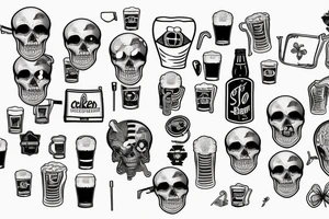 Skeleton drinking beer with cigarette tattoo idea