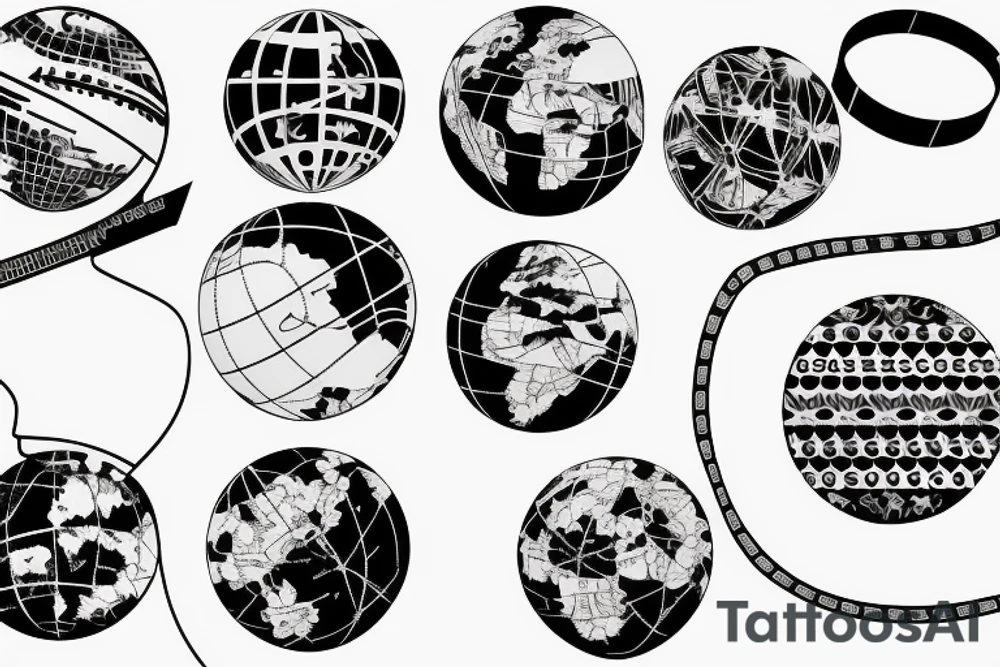 adhesive tape wrapping the globe tattoo idea