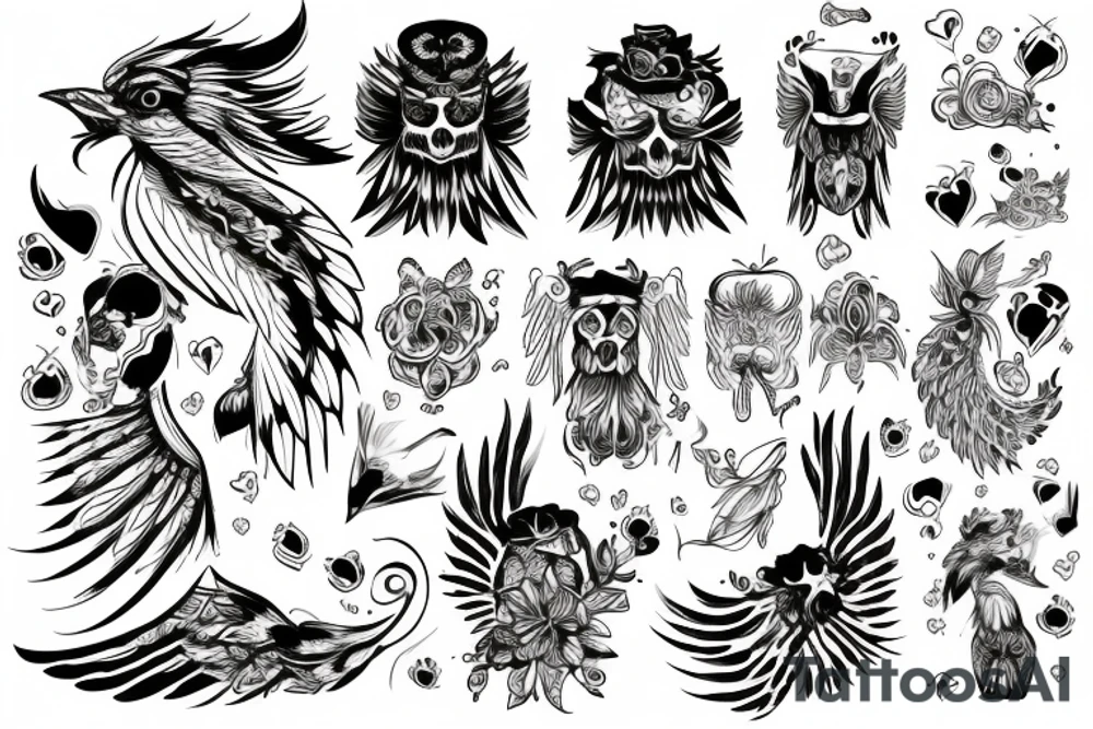 Wojownik ze smokiem na łańcuchu i fenix tattoo idea