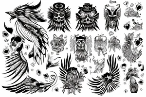 Wojownik ze smokiem na łańcuchu i fenix tattoo idea