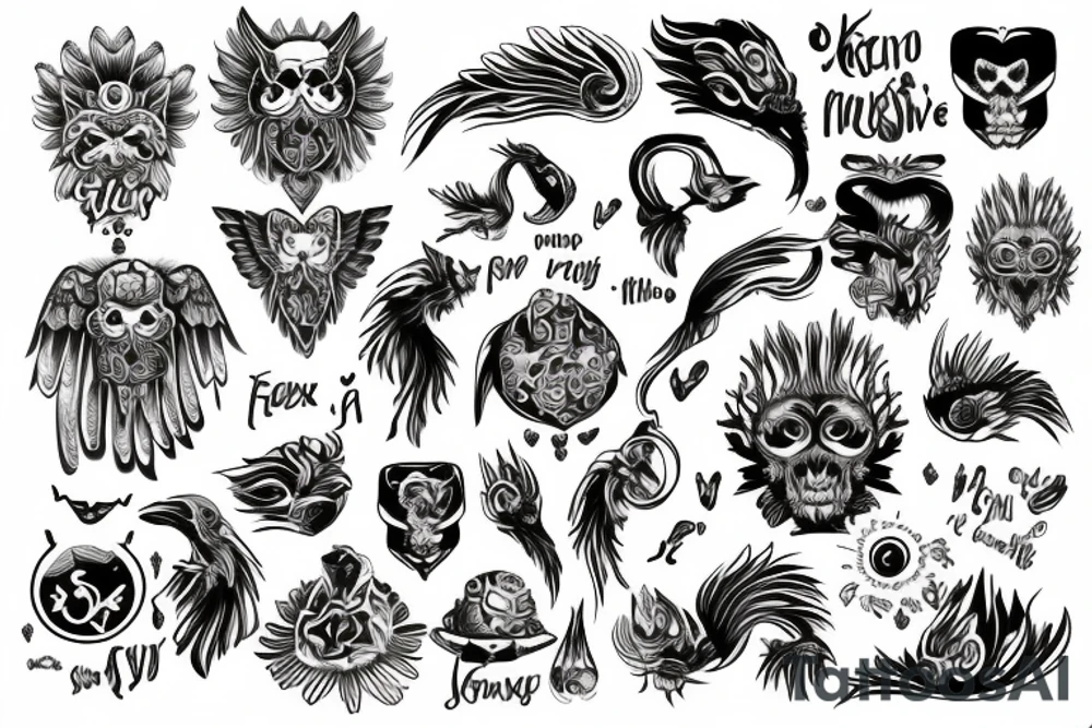 Wojownik ze smokiem na łańcuchu i fenix tattoo idea