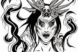 demon woman face drawn with dashes tattoo idea