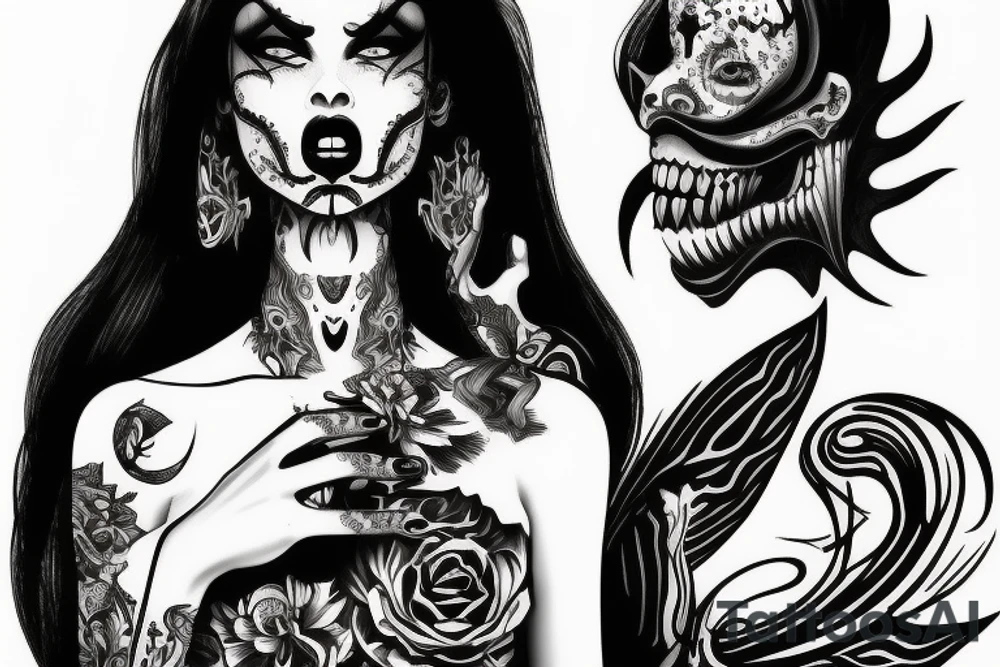 demon woman face tattoo idea