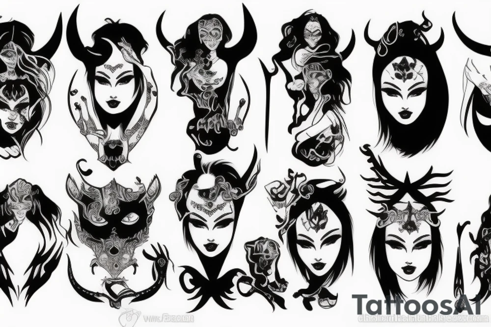 demon woman face tattoo idea