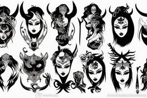 demon woman face tattoo idea