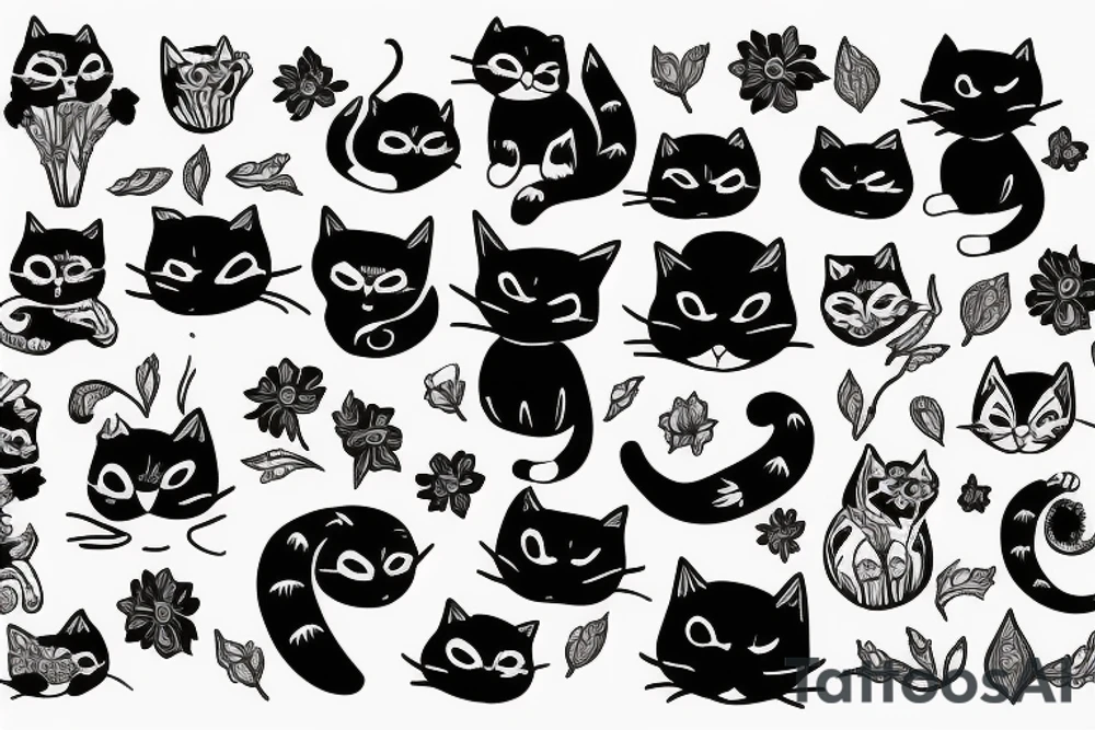 Cat flower tattoo idea