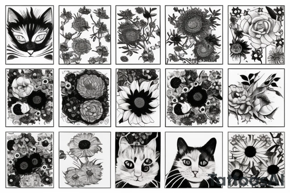 Cat flower tattoo idea