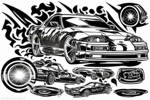 toyota supra on fire tattoo idea