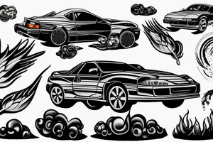 toyota supra on fire tattoo idea