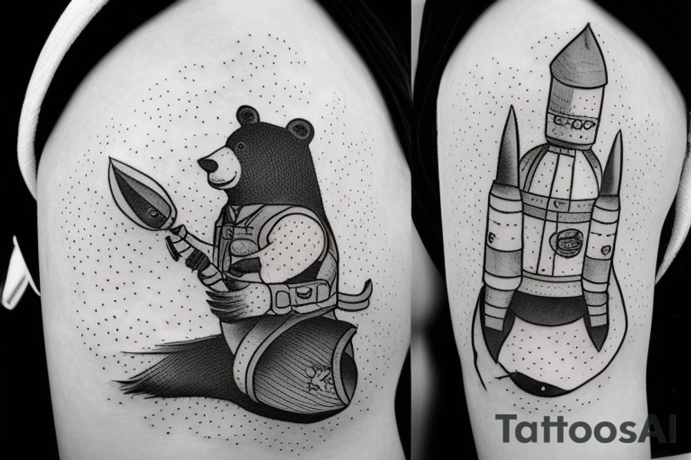 Bear carrying a rocket in is hands tattoo idea