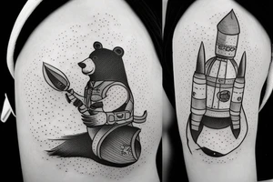 Bear carrying a rocket in is hands tattoo idea