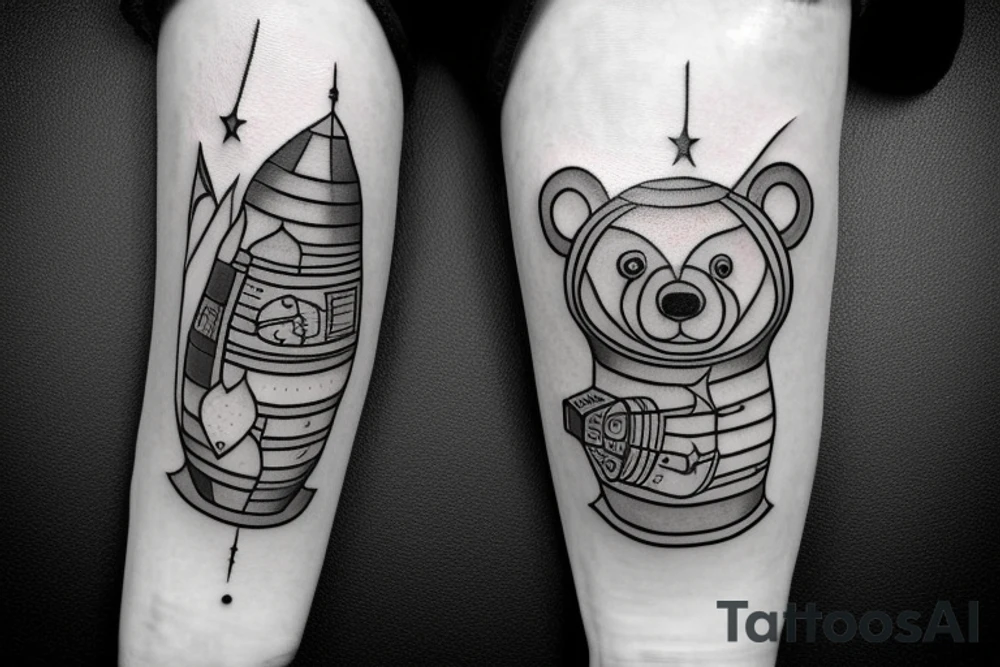 Bear carrying a rocket in is hands tattoo idea