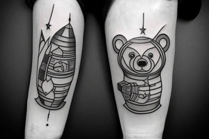 Bear carrying a rocket in is hands tattoo idea