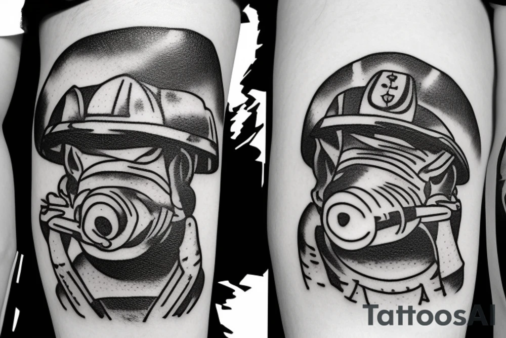 pig wearing a soldier helmet smoking tobbacco tattoo idea