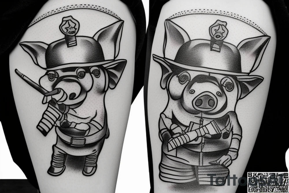 pig wearing a soldier helmet smoking tobbacco tattoo idea
