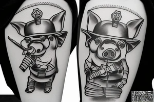 pig wearing a soldier helmet smoking tobbacco tattoo idea