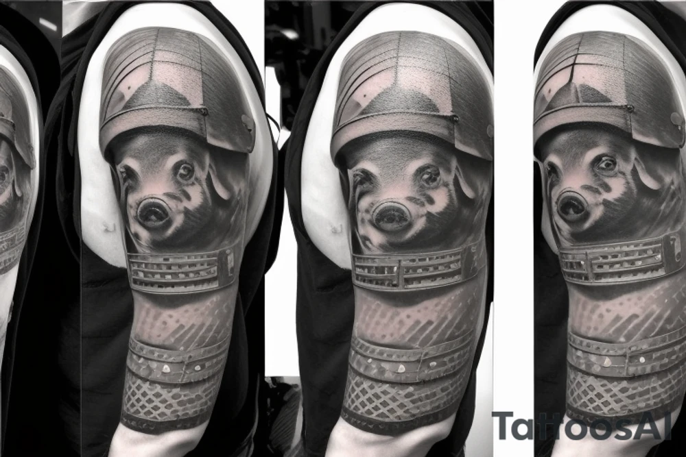 pig wearing a soldier helmet tattoo idea