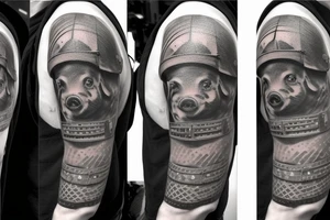 pig wearing a soldier helmet tattoo idea