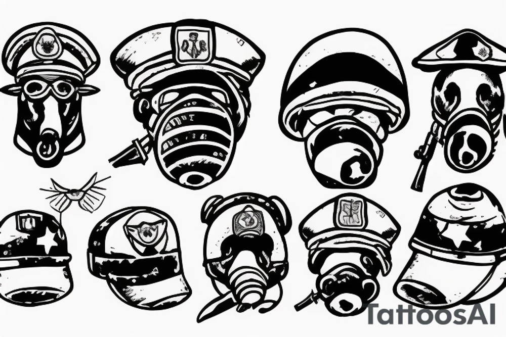 pig wearing a soldier helmet tattoo idea