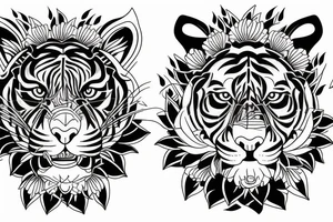 Tiger face and flowers tattoo idea