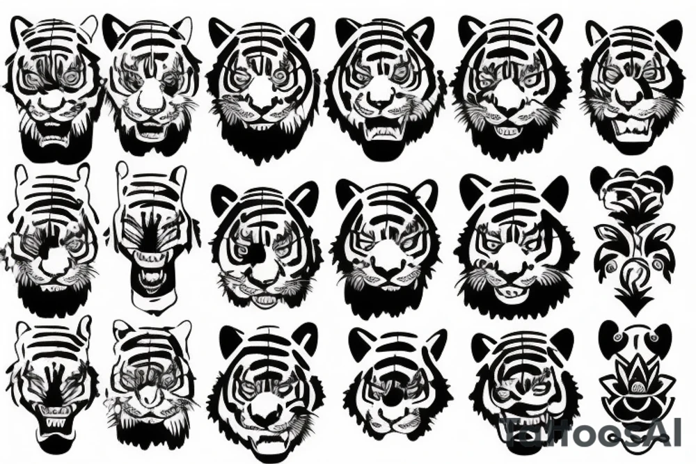 Tiger face and flowers tattoo idea