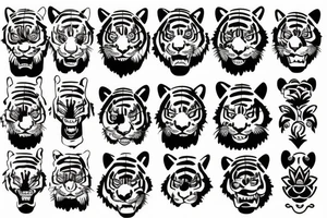 Tiger face and flowers tattoo idea