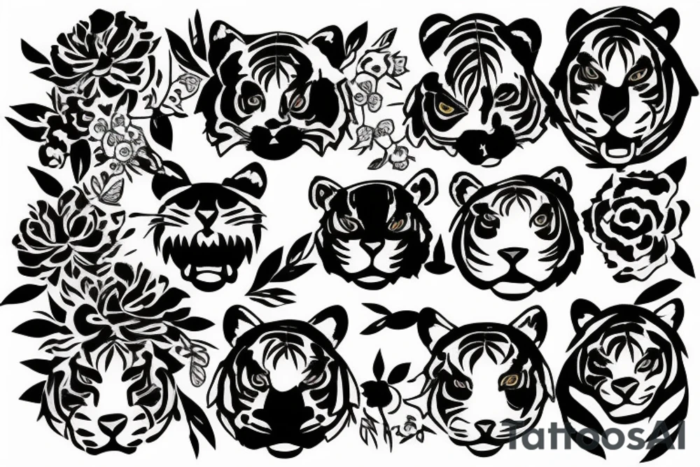 Tiger face with flower tattoo idea